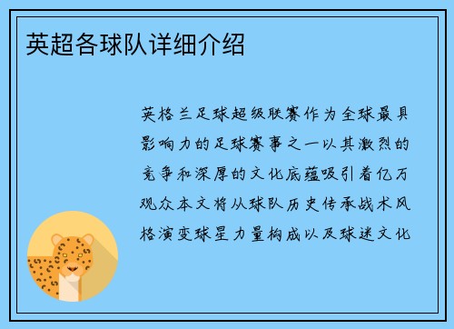 英超各球队详细介绍