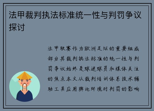 法甲裁判执法标准统一性与判罚争议探讨