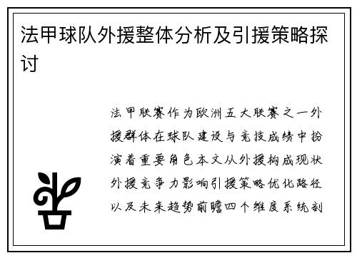 法甲球队外援整体分析及引援策略探讨